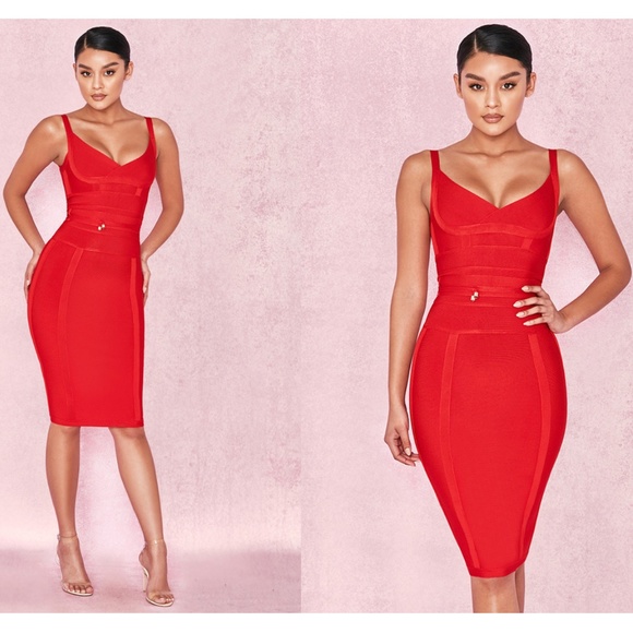 HOUSE OF CB, 'Belice' Red Tie Waist Bandage Dress, Size XS - Picture 3 of 6